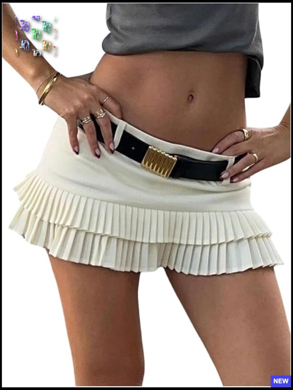 Pleated Ruffle Hem A-Line Mini Skirt Low Rise Y2k Night Out Party Wear